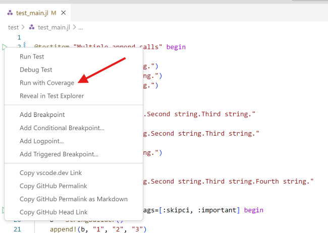 Coverage from context menu